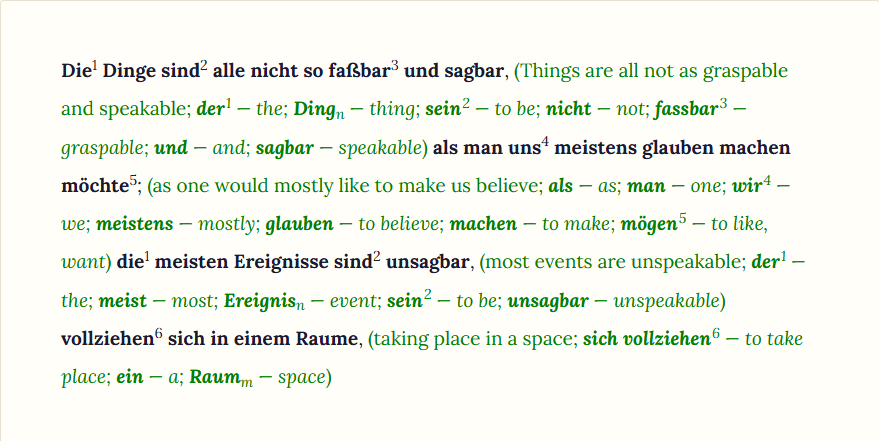 The same German passage at beginner level of adaptive language support.